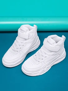 一對全新兒童運動鞋，防水皮革鞋面休閒男孩跑步鞋/女孩滑板鞋，中筒輕量兒童鞋適用於秋冬戶外、休閒和校園活動 - 白色 - 查看 5