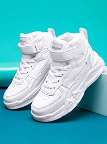 一對全新兒童運動鞋，防水皮革鞋面休閒男孩跑步鞋/女孩滑板鞋，中筒輕量兒童鞋適用於秋冬戶外、休閒和校園活動 - 白色 - 查看 4