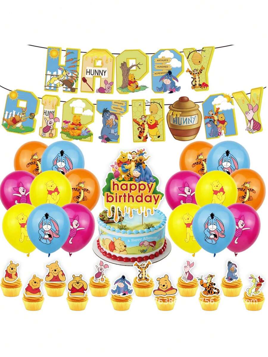 30/42入組卡通主題生日場景裝飾用品，派對裝飾，橫幅、氣球、旗幟拉具套裝 - 彩色 - 查看 1