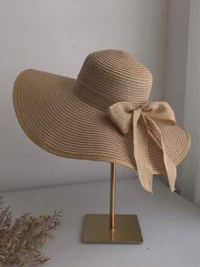 1 件宽边女士草帽，夏季防紫外线蝴蝶结海滩太阳帽，适合女士情人节 - 多色 - 查看 3