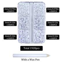 1920pcs / 6 Grids Resin Rhinestones Beads With Wax Pen, Multicolors 2mm 3mm 4mm Non-Hot Fix Flatback Round Jelly Resin Rhinestones For Nail Art Decoration, Face Makeup, DIY Jewelry Craft, Making Accessories, Shoes, Clothes, Bags Nail Charms Nail Gems Nail Supplies