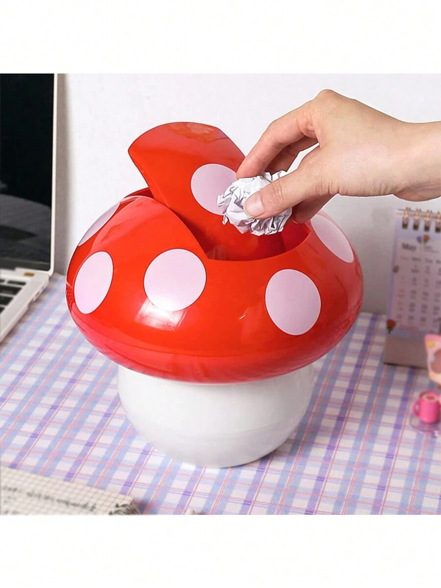1pc Cute Mushroom-Shaped Multifunctional Desktop Trash Can Household Paper Basket Storage Bin - Multicolor - View 1