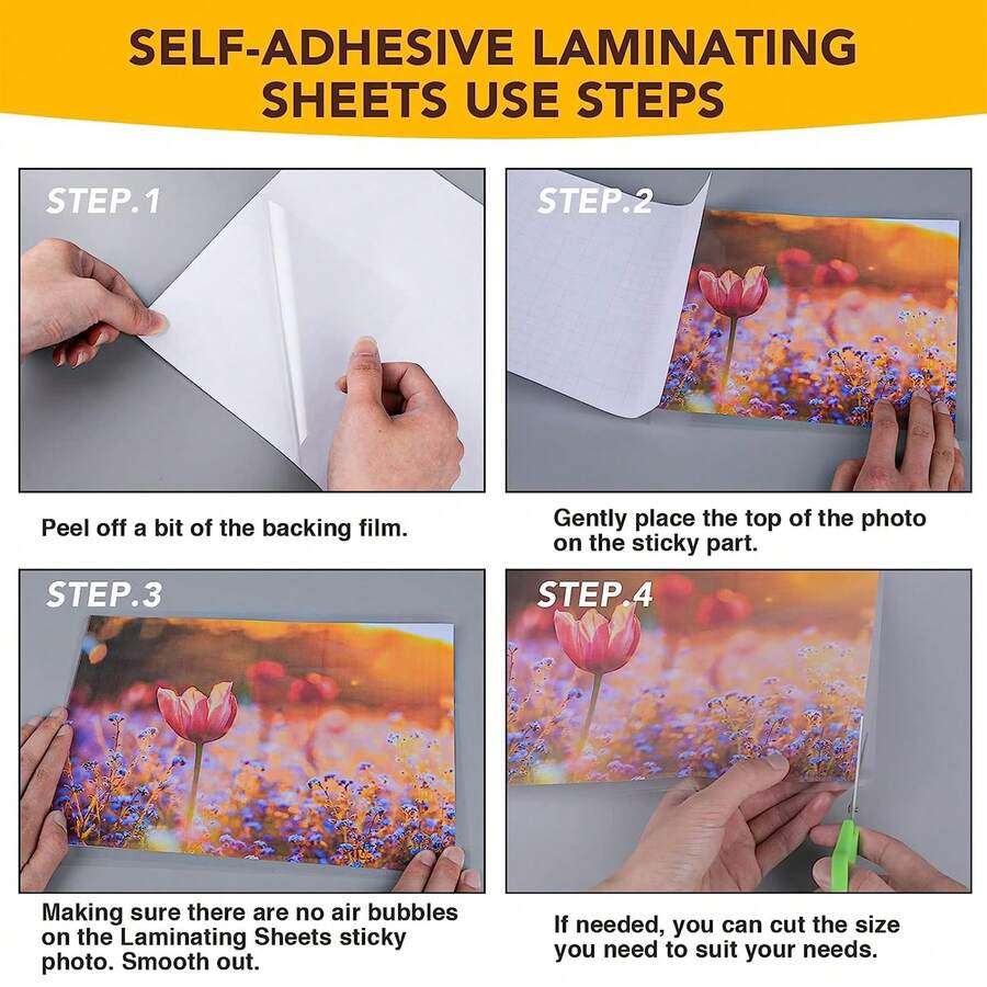 50 Sheets SelfAdhesive Laminating Sheets, 4.1x2.9 Inches Clear