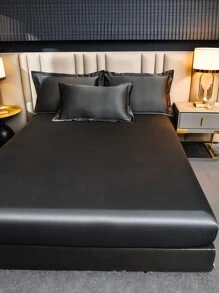 1pc Satin Bed Sheets, Bedding, Fitted Sheet, Skin-Friendly Mattress Cover, Bed Cover, Soft And Comfortable Bedding For Bedroom, Solid Color Mattress Protector, Bedspread For Bedroom, Deep Pocket Bed Sheet Without Pillowcase, Fits Twin, Full, Queen, King All Sizes Beds, Machine Washable, Home Textile, Bedding Gifts, Machine Washable