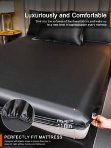 1pc Satin Bed Sheets, Bedding, Fitted Sheet, Skin-Friendly Mattress Cover, Bed Cover, Soft And Comfortable Bedding For Bedroom, Solid Color Mattress Protector, Bedspread For Bedroom, Deep Pocket Bed Sheet Without Pillowcase, Fits Twin, Full, Queen, King All Sizes Beds, Machine Washable, Home Textile, Bedding Gifts, Machine Washable