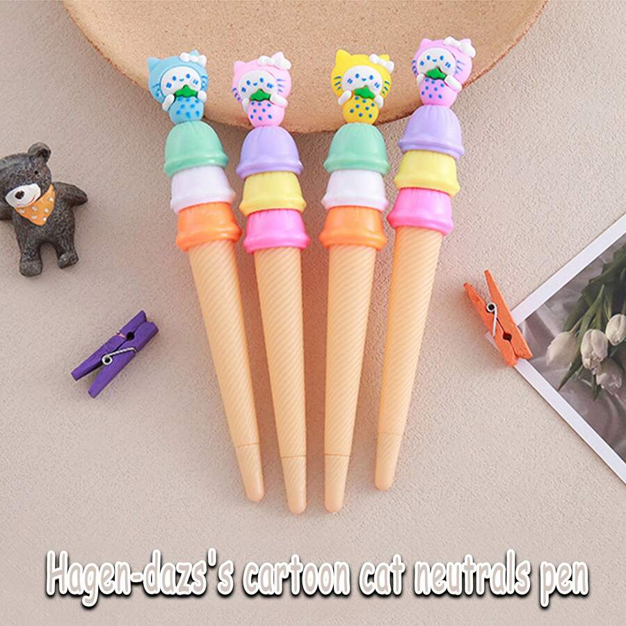 4 Bút Hoạt Hình Mèo Trung Tính, Hình Kem, Bút Viết Văn Phòng Phẩm Dễ Thương Cho Học Sinh - Nhiều màu - Xem 1