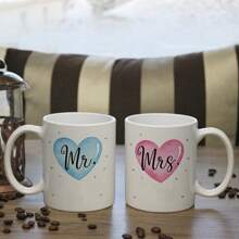 1 pieza Set de tazas de café para parejas, taza de cerámica personalizada para señora y señor, Set de tazas de boda para dos, diseño de taza de pareja para esposa y esposo, tazas de pareja personalizadas color blanco de 11 oz - Multicolor - Ver 7