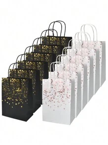 10pcs Gold Foil Printed Heart Pattern Gift Bags, Ideal For Mother's Day, Thanksgiving Day, Valentine's Day, Clothes Packaging, Party Favors, Shopping, Wedding, Birthday, Cosmetic Packaging, Festivals,Christmas - White - View 3