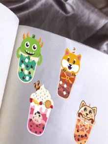 6pcs Cartoon Guppy, Animal, Dinosaur, Ice Cream Stickers For DIY Face Swap & Cartoon Decoration, Waterproof Stickers For Student Classroom Interaction And Gift Giving. - Multicolor - View 11