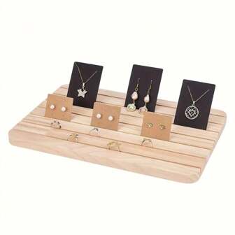 1pc Jewelry Display Stand, Earring Necklace Holder Display, Business Card Display Holder, Jewelry Organizer, Table Home Room Office Decoration, Practical Convenient Supplies,Minimalist Wooden Earrings Display Stand, Necklaces Earrings Rings Storage Board, Sun Travel Cool