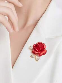1pc Fashionable Painted Rose Flower Brooch, Lapel Pin, Suit Accessory - Red - View 6