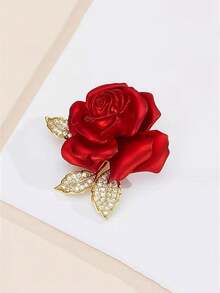1pc Fashionable Painted Rose Flower Brooch, Lapel Pin, Suit Accessory - Red - View 5