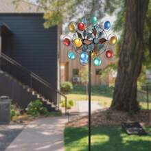 Hourflik Wind Spinner,Wind Spinner Outdoor, 84 Inch Blue Copper Metal Garden Decor Wind Sculpture Spinner Windmills For Yard Patio Outdoor Decor, Double Windmill Sculptures - Multicolor - View 2
