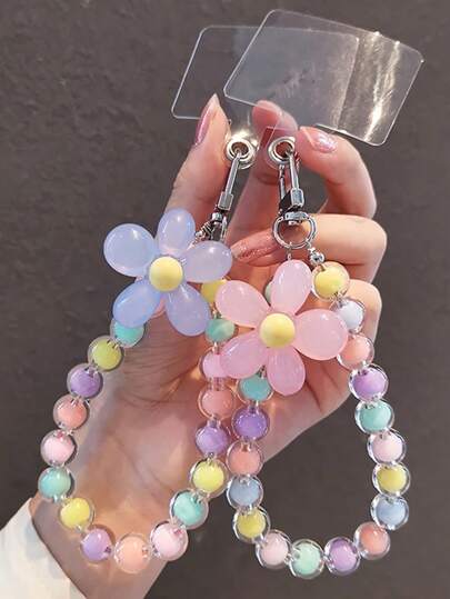1pc Personalized Candy-Colored Flower Beaded Phone Lanyard Decor, Suitable For Phone Cases, Keychains, ID Cards, Etc. Gifts For Mother, Family, Friends, Birthday, Holiday Phone Charm, Phone Chain