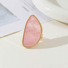 Asymmetrical Agate & Resin Ring With Unique Design, European And American Style For Women, Adjustable - Pink - View 3
