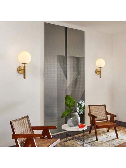 Wand Sconces, Mid Century Moderne Sconce Globe Frosted Glass Shade, Brass Art Mounted Verlichting Fixture Bedroom, Living Room, Hallway, Vanity(Bulb Not Included) view 5