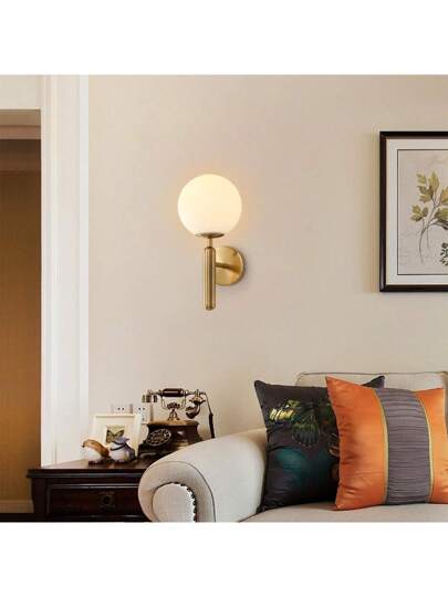 Wand Sconces, Mid Century Moderne Sconce Globe Frosted Glass Shade, Brass Art Mounted Verlichting Fixture Bedroom, Living Room, Hallway, Vanity(Bulb Not Included)