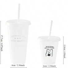 1入組700毫升/470毫升咖啡杯，PP杯，可攜帶卡通吸管杯，冰咖啡美式杯 - 白色 - 查看 2