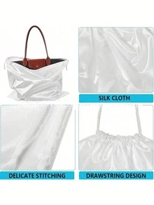 2pcs Polyester Satin Dustproof Drawstring Bags, Silk Dustproof Drawstring Travel Storage Bags, Portable Clothing Shoes Drawstring Bags, Large Capacity Handbag Dust Bags, Self-Sealing Drawstring Storage Bags, Travel Gear, Storage And Organization - White - View 4