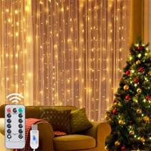 1 pezzo Luci a tenda USB con telecomando, bianco caldo/bianco/multicolore, 8 modalità, luci a tenda a LED per camera da letto, luci da favola, luci per corone, luci di Natale/Ognissanti per decorazioni domestiche, luci per decorazioni per festival, matrimoni, feste, compleanni, giardino, lauree, campeggio, autunno e Natale