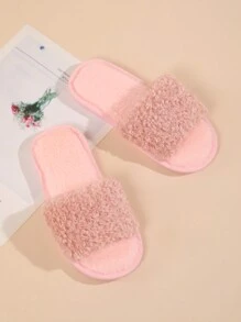 Children's Fashion Fluffy Open-Toe Pink Plush Slippers For Everyday Indoor Wear