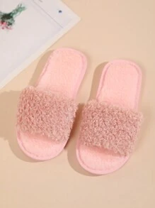 Children's Fashion Fluffy Open-Toe Pink Plush Slippers For Everyday Indoor Wear
