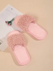 Children's Fashion Fluffy Open-Toe Pink Plush Slippers For Everyday Indoor Wear