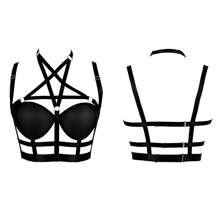 Punk Pentagram Ngực Dây Áo Bra Body Thiết Kế Quai Áo Lót Top Lồng Thời Trang Fetival Gothic Rave Quần Lót Thắt Lưng - màu đen - Xem 7