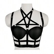 Punk Pentagram Ngực Dây Áo Bra Body Thiết Kế Quai Áo Lót Top Lồng Thời Trang Fetival Gothic Rave Quần Lót Thắt Lưng - màu đen - Xem 3