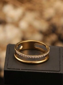 1pc Stainless Steel Double Layer High-End CNC Machined Rhinestone Inlaid Crown Titanium Steel Ring With Small Zirconia Stones, Suitable For Women's Party, Wedding Wear, Gift For Mother, Wife