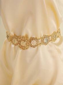 Vintage Court Style Hollow Flower & Head-Shaped Gold Coin Pattern Metal Alloy Waist Chain For Wedding, Banquet, Party Valentines,Mom,Mother,Mother's Day,Gift - Belt Waist Chain - View 3