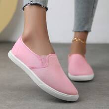Zapatos de lona de colores para mujer, zapatos casuales tipo slip-on para exteriores, zapatos para caminar en pareja de bajo empeine y ligeros - Rosa - Ver 6