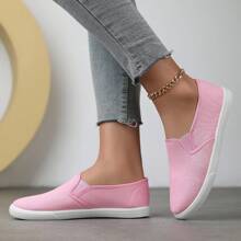 Zapatos de lona de colores para mujer, zapatos casuales tipo slip-on para exteriores, zapatos para caminar en pareja de bajo empeine y ligeros - Rosa - Ver 2