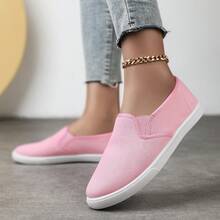 Zapatos de lona de colores para mujer, zapatos casuales tipo slip-on para exteriores, zapatos para caminar en pareja de bajo empeine y ligeros - Rosa - Ver 3