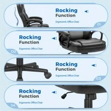 Furniwell 高背辦公椅，皮革行政辦公椅，人體工學家用辦公桌椅，帶翻轉臂和背部支撐，帶輪式的舒適電腦桌椅 - 黑色 - 查看 4