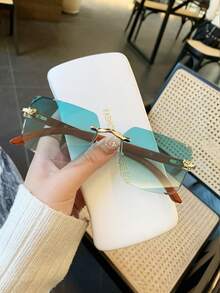 1pc Unisex Leopard Accessory Wood Pattern Temples, Ocean Lens Colorful Rimless Square Fashion Street Shooting Women Fashion Glasses, For Driving, Daily Accessory - Multicolor - View 8