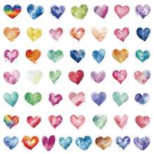 50入組顏色愛心貼紙，適用於剪貼簿，日記，筆記本電腦，汽車，雪板，水壺，手機，卡通，硬帽，汽車貼紙和貼紙 - 彩色 - 查看 8