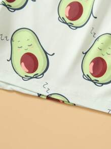 Tween Girl Summer Random Cute Avocado Print Sleeveless Tank Top And Shorts Outfit