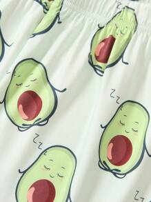 Tween Girl Summer Random Cute Avocado Print Sleeveless Tank Top And Shorts Outfit