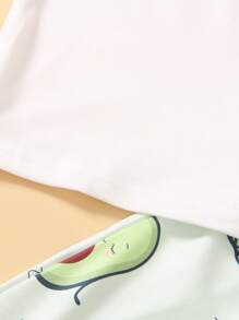 Tween Girl Summer Random Cute Avocado Print Sleeveless Tank Top And Shorts Outfit