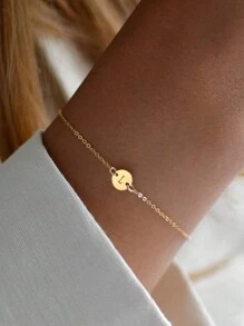 1件新款极简主义A-Z字母镂空情侣手链，K镀金金属链手链，女士珠宝礼物（手工制作，表面略有瑕疵） - 銀色 - 查看 11