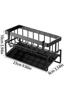 1pc Stainless Steel Dishwashing Sponge/Scrubber And Towel Rack With Drainage For Kitchen, Multi-Purpose Storage Shelf For Countertop And Wall Mount (Optional With Towel Rod) - Grey - View 5