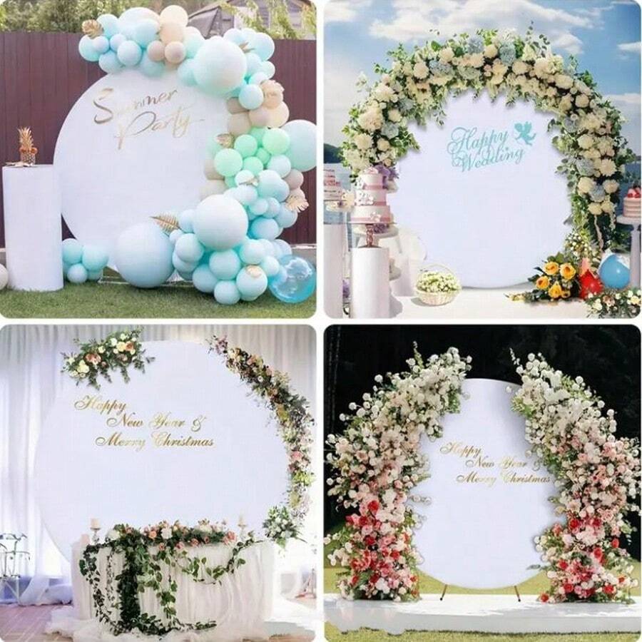 1pc Round Arch Cover, Circle Backdrop Stand Cover With Pull Rope Wrinkle Resistant, Fitted 6.5ft/6.6ft Round Backdrop Stand Covers, Use For Wedding Birthday Party Decoration,Christmas - White - View 1
