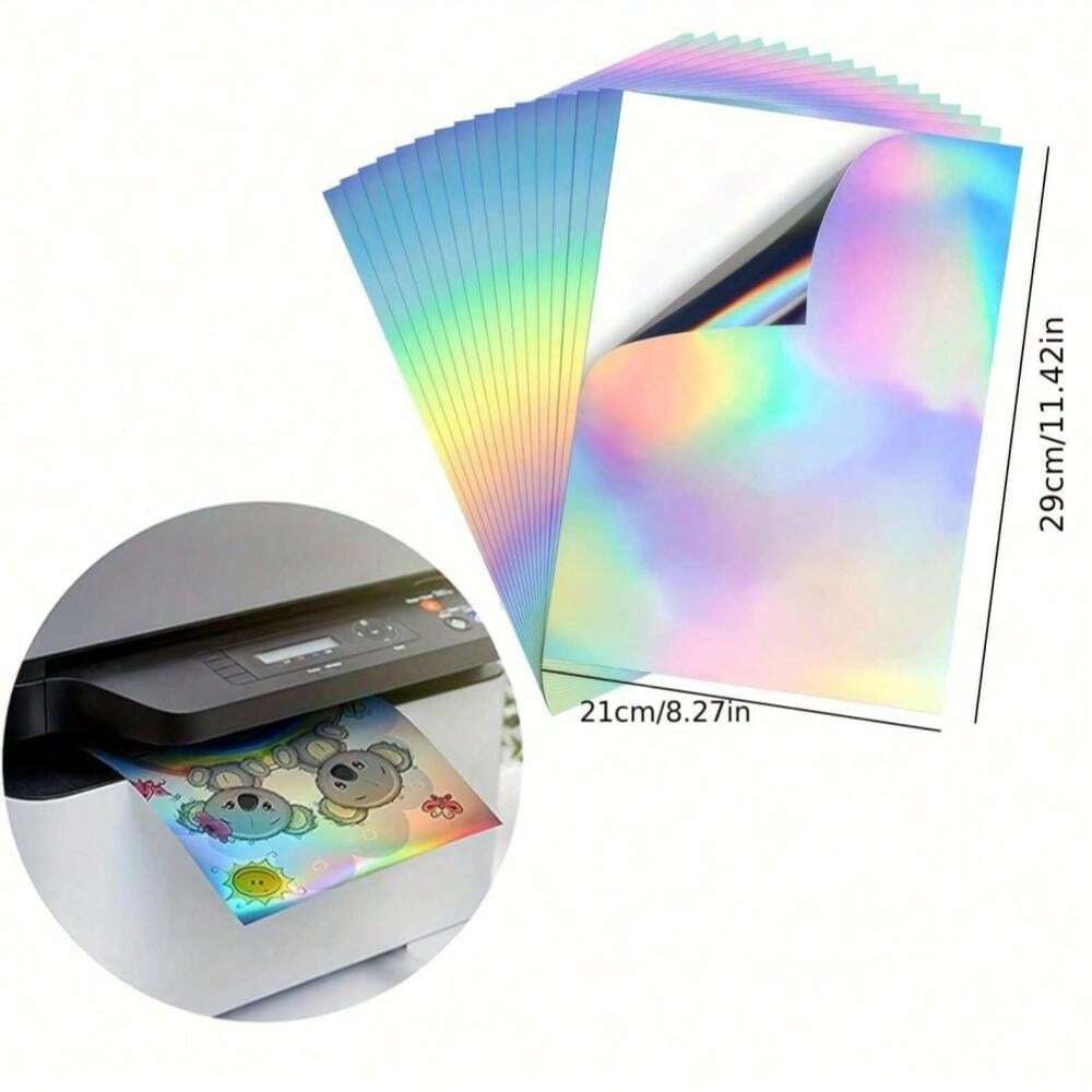 10 Sheets Of A4 Holographic Vinyl Sticker Paper, Rainbow Inkjet Print