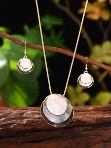 2 件/套复古魅力优雅简约彩色釉面锌合金 3 层圆形装饰首饰套装，适合女性日常佩戴、怀旧派对聚会、母亲节礼物 - 幾何 - 查看 20