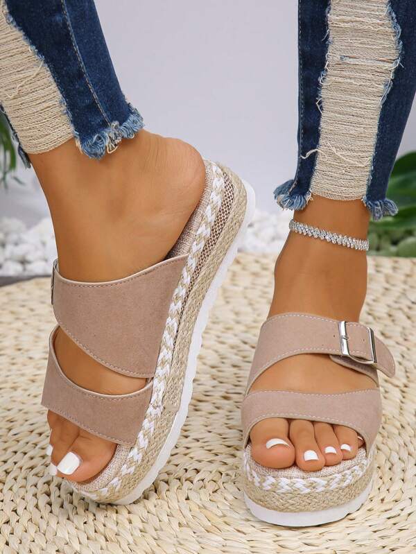 Women's Elegant High Platform Belt Buckle Wedge Sandals With Thick Soles, New Spring And Summer Comfortable And Lovely Holiday Style Open Toe Sandals