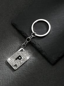 1pc Fashionable European And American Style Alloy Rectangle Shaped Rhinestone-Studded & Oil-Dripping Poker Card Shaped Keychain Or Bag Pendant With 26 English Letters For Personalized, Gorgeous And Cute Accessories For Both Men And Women Car Accessories Bag Charm School Goth Y2k Halloween Accessories Teachers Day Christmas Gift Ideas Bag Lanyards With Id Holder Car Accessories Bag Charms Car Accessories Friend Sister - Silver - View 24