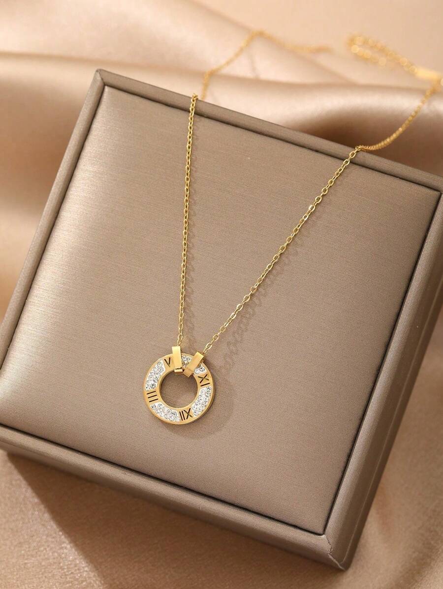 1 phụ kiện bằng thép không gỉ màu vàng, đá Cubic Zirconia được trang trí bằng chữ số La Mã, sáng tạo và thời trang, phong cách Pháp và Hàn Quốc độc đáo, đa năng để tặng quà, thích hợp cho phụ nữ và các cặp đôi, tuyệt vời để mặc hàng ngày, tiệc đường phố và lễ hội - Vàng - Xem 1
