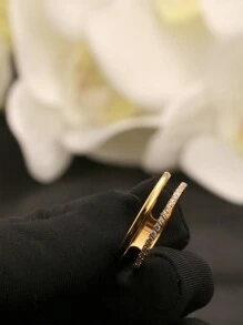 1pc Stainless Steel Double Layer High-End CNC Machined Rhinestone Inlaid Crown Titanium Steel Ring With Small Zirconia Stones, Suitable For Women's Party, Wedding Wear, Gift For Mother, Wife