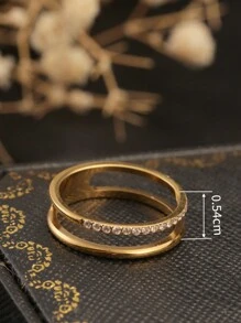 1pc Stainless Steel Double Layer High-End CNC Machined Rhinestone Inlaid Crown Titanium Steel Ring With Small Zirconia Stones, Suitable For Women's Party, Wedding Wear, Gift For Mother, Wife